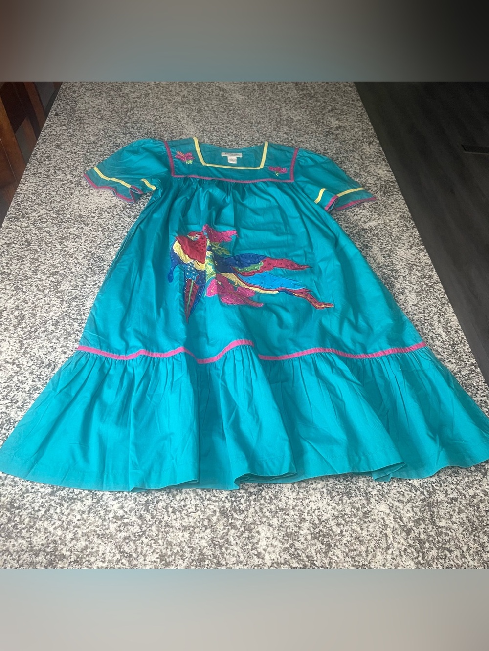 Bechamel Women's Patio House Dress Blue Size PL Parrot Birds Embroidered Lounge